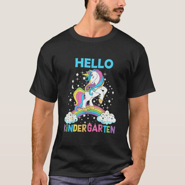 T-shirt Hello Kindergarten Unicorn Here I Come Kindergarte (Devant)