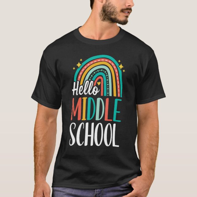 T-shirt Hello MiddleSchool Rainbow for Teachers Girls Kids (Devant)