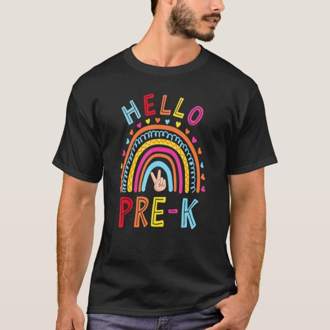 T-shirt Hello Pre K Back To School Cute Rainbow Team Pre K (Devant)