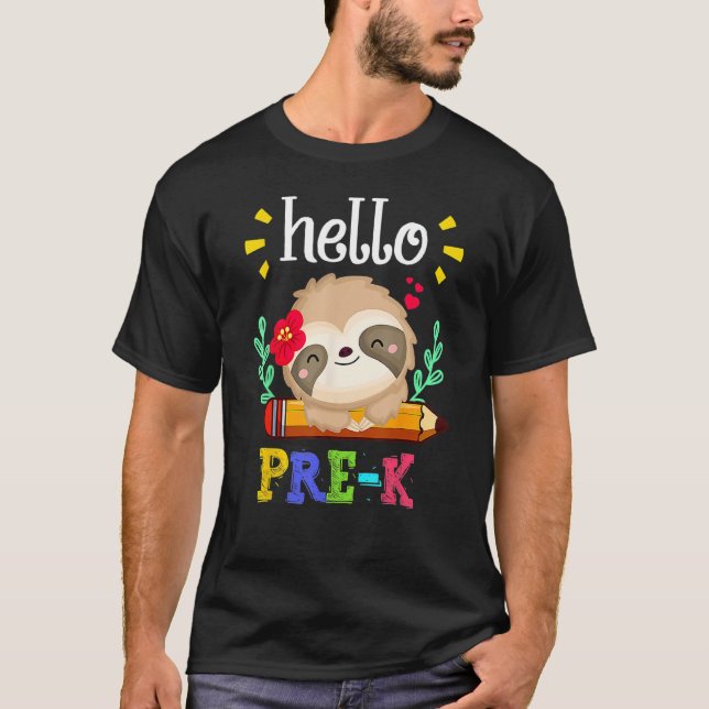 T-shirt Hello Pre K Back To School Cute Sloth  Girl Kids (Devant)