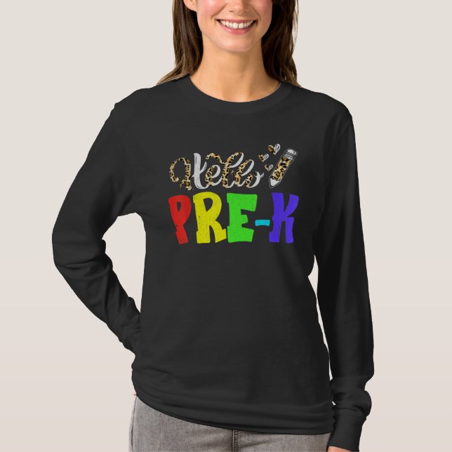 T-shirt Hello Pre K Leopard Print Pre K Back To School (Devant)