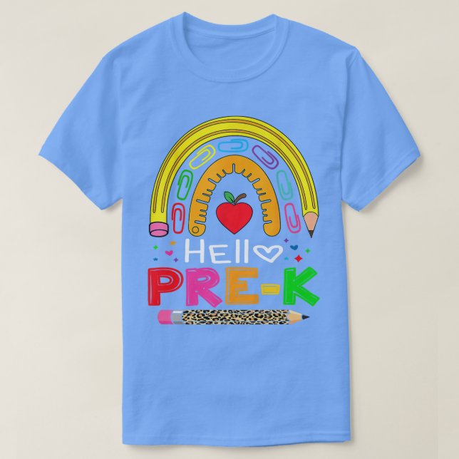 T-shirt Hello Pre-k School Rainbow Back to School Teacher  (Design devant)
