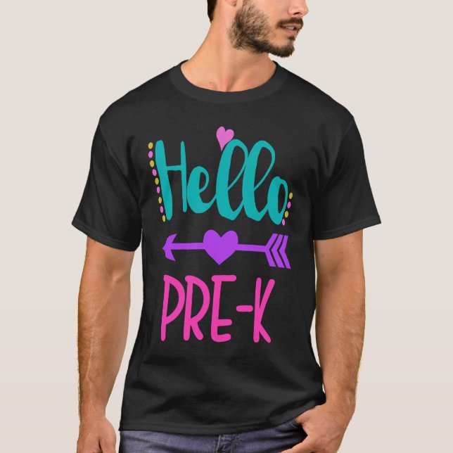 T-shirt Hello Pre K Teacher Student Teacher Little Girl (Devant)
