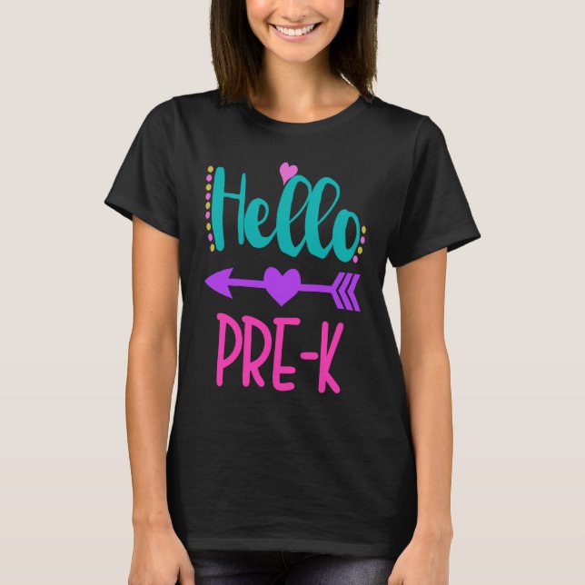 T-shirt Hello Pre K Teacher Student Teacher Little Girl (Devant)