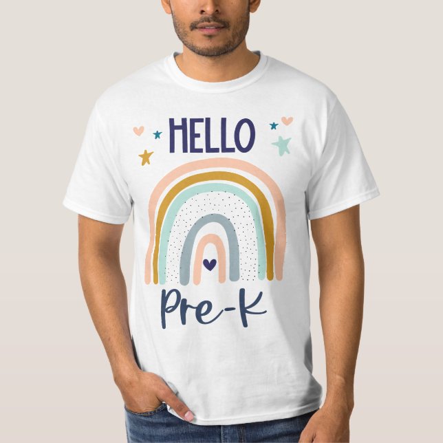 T-shirt Hello PreK Retro Rainbow Pre K Teaher Toddler Girl (Devant)