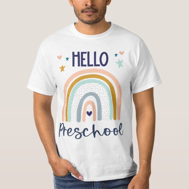 T-shirt Hello Preshool Retro Rainbow Teaher Toddler Girls  (Devant)