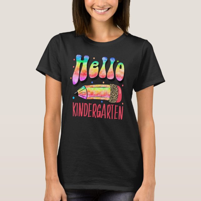 T-shirt Hello School Leopard Tie Dye Pencil Hello Kinder (Devant)