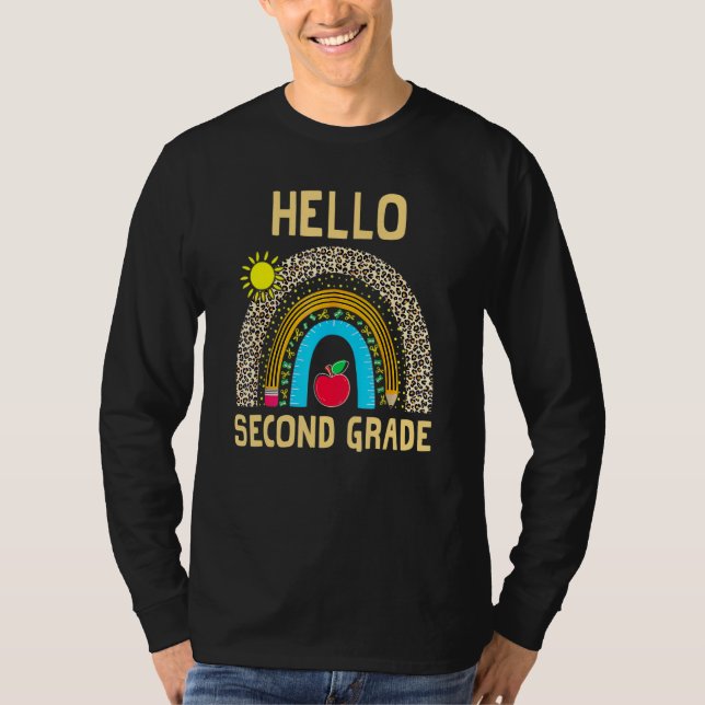 T-shirt Hello Second Grade Boho Rainbow Leopard 100 Days O (Devant)