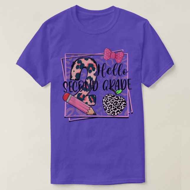 T-shirt Hello Second Grade Pink Leopard 2nd Grade Back To  (Design devant)