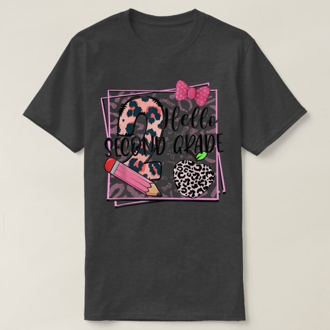 T-shirt Hello Second Grade Pink Leopard 2nd Grade Back To  (Design devant)
