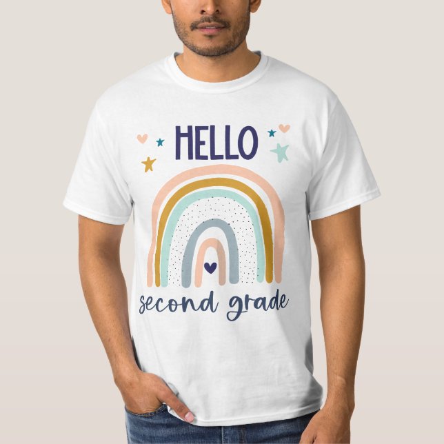 T-shirt Hello Seond Grade Retro Rainbow Cute for Teaher Gi (Devant)