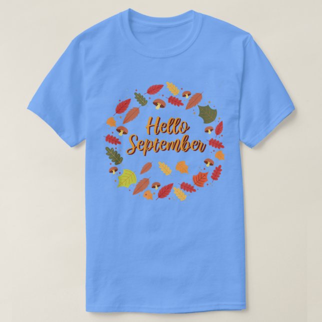 T-shirt Hello Septembre Autumn Wreath of Fall Leaves (Design devant)