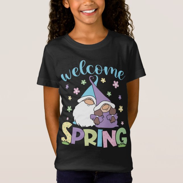 T-Shirt Hello Spring floral Gnomes couple Daisy Flowers sp (Devant)