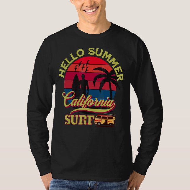 T-shirt Hello Summer California Dreaming Surf Beach (Devant)