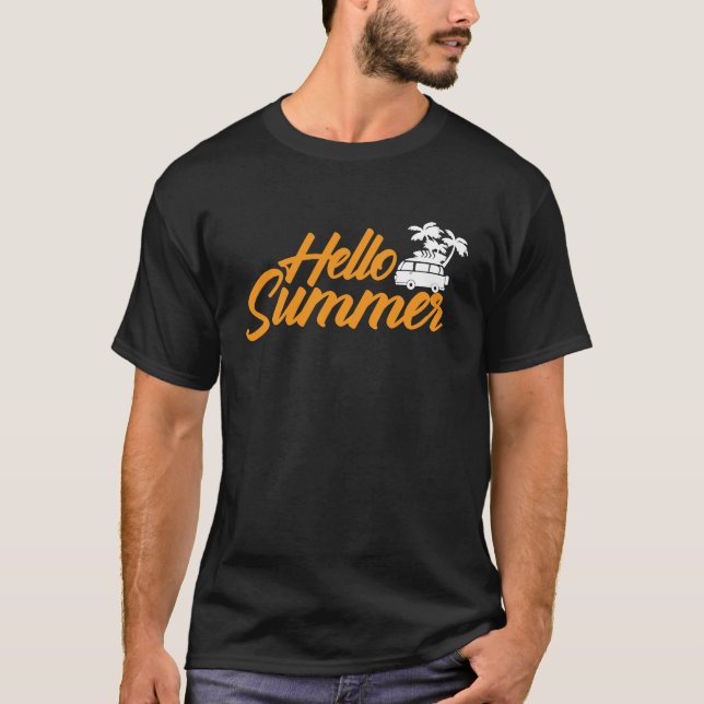 T-shirt Hello Summer Ocean Tropical Beach Summer Vacation  (Devant)