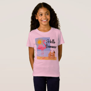 T-Shirt Hello Summer Pink Flamant rose Design - Fille's Fi