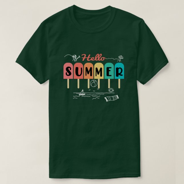 T-shirt Hello Summer Vacances Popsicle & Ice Lolly Fun Des (Design devant)