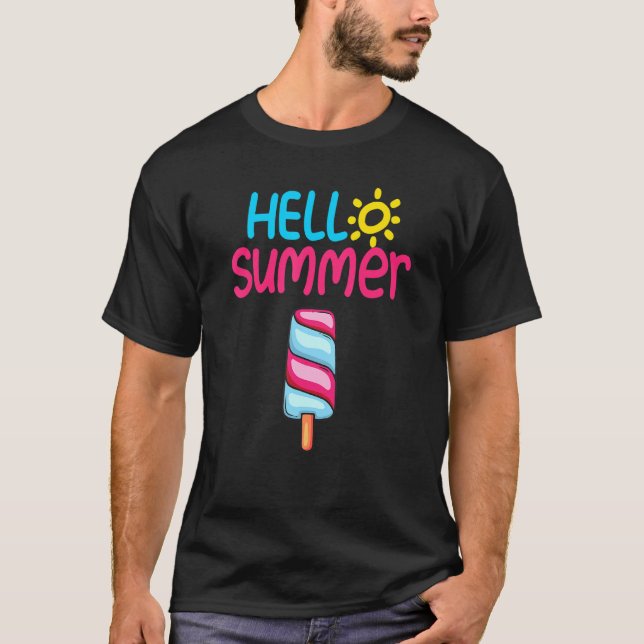 T-shirt Hello Summer Vacation Popsicle Ice Cream Ice Lolly (Devant)
