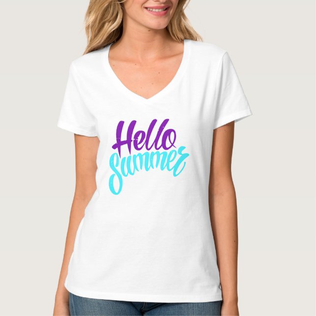 T-shirt Hello Summer Vibrant Design de script (Devant)