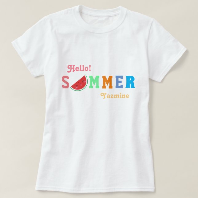 T-shirt Hello Summer Watermelon Pastel Couleur Texte (Design devant)