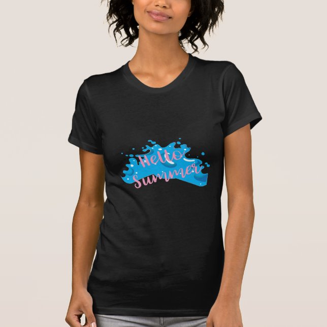 T-shirt Hello Summer, Waves Graphic, Cool White (Devant)