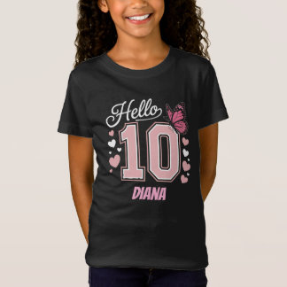 T-Shirt Hello Ten Double 10th Birthday Girl Personnalisé