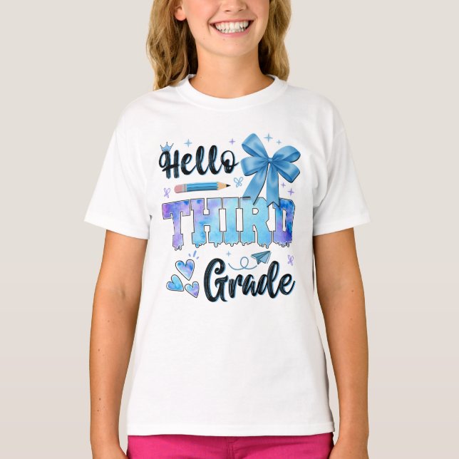 T-shirt Hello Third Grade First Day of School Coquette  (Devant)