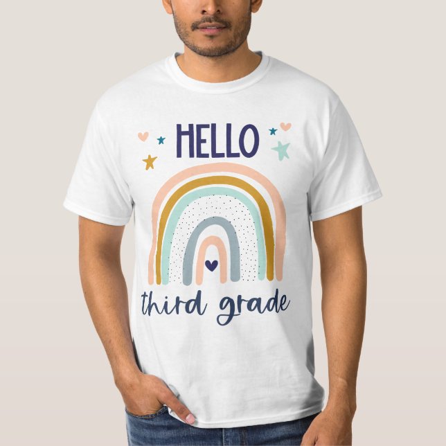 T-shirt Hello Third Grade Retro Rainbow Heart for 3rd Teah (Devant)