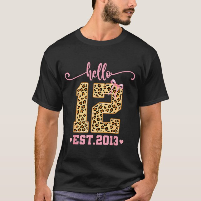 T-shirt Hello Twelve Est 2013 12th Birthday Coquette Bow L (Devant)