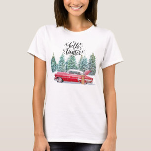 T-shirt Hello Winter - Antique voiture rouge