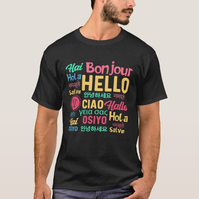 T-shirt Hello Word In Different Languages Travel Journey T (Devant)