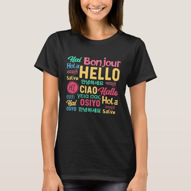 T-shirt Hello Word In Different Languages Travel Journey T (Devant)