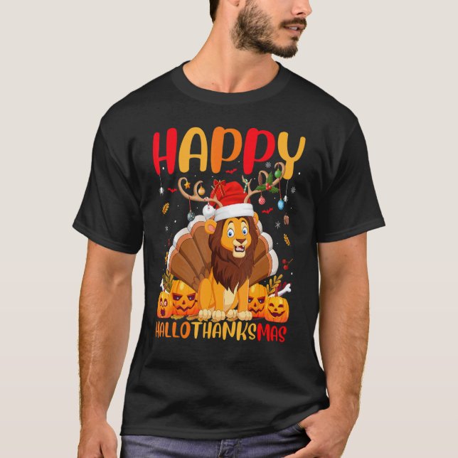 T-shirt Hellothanksmas de Lion Happy Animal (Devant)