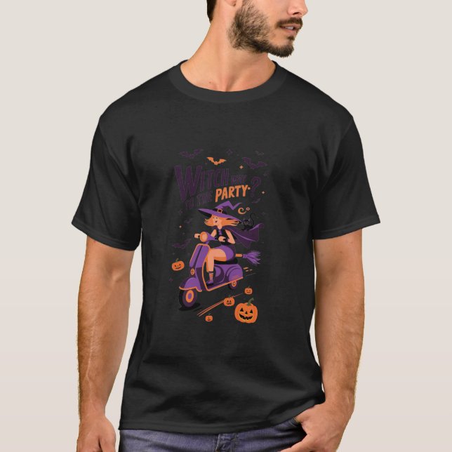 T-shirt Helloween sorcière scooter sorcière chemin à Citro (Devant)