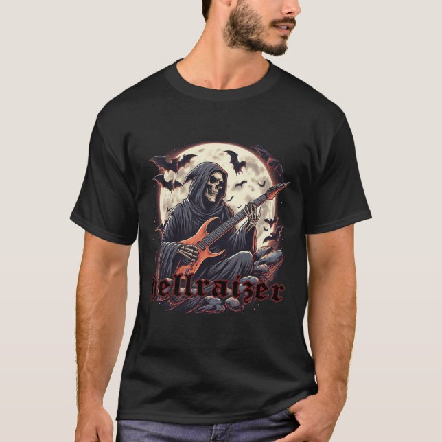 T-shirt HellRaizer Reaper Jouer de la guitare avec chauves (Devant)