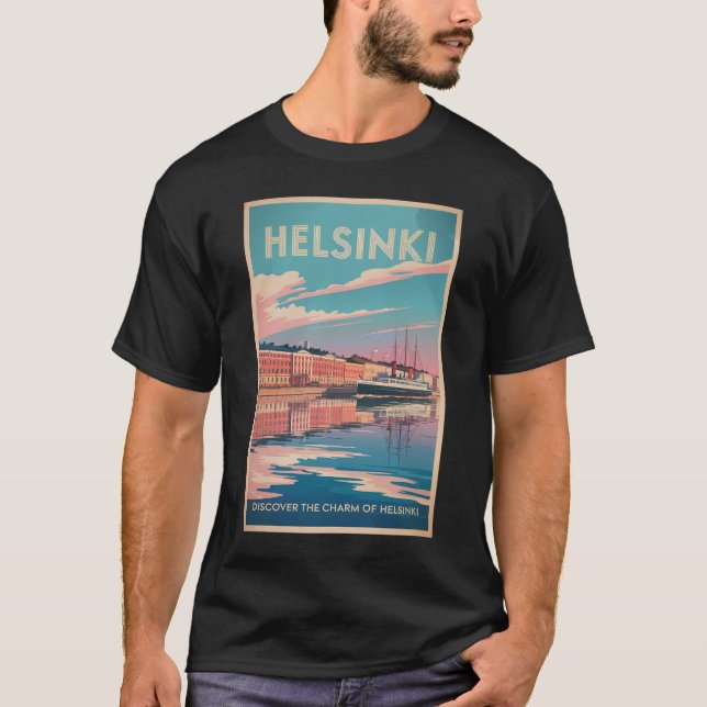T-shirt Helsinki Finland Waterfront Travel Art Vintage (Devant)