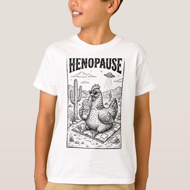 T-shirt Hénopause Drôle de Poulet Café Glacé Désert Alien  (Devant)