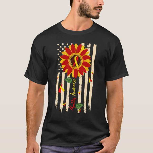 T-shirt Hepatitis Awareness Sunflower Red and Yellow Ribbo (Devant)