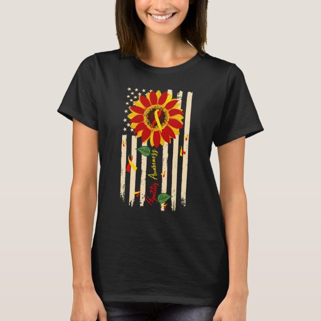 T-shirt Hepatitis Awareness Sunflower Red and Yellow Ribbo (Devant)