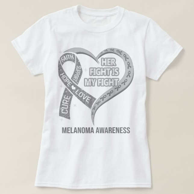 T-shirt Her Fight Is My Fight Melanoma Awareness Ribbon He (Design devant)