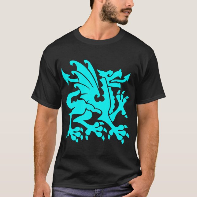 T-shirt Heraldic Dragon 01 - Cyan (Devant)