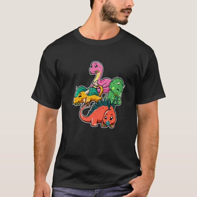 T-shirt Herbivore Dinosaurs Triceratops Apatosaurus Stegos (Devant)