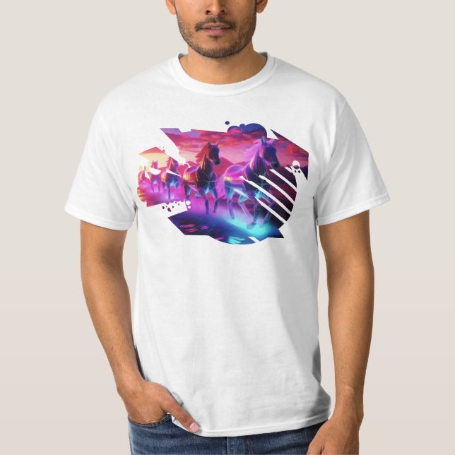 T-shirt Herd électrique - Chevaux Synthwave v2 (Devant)
