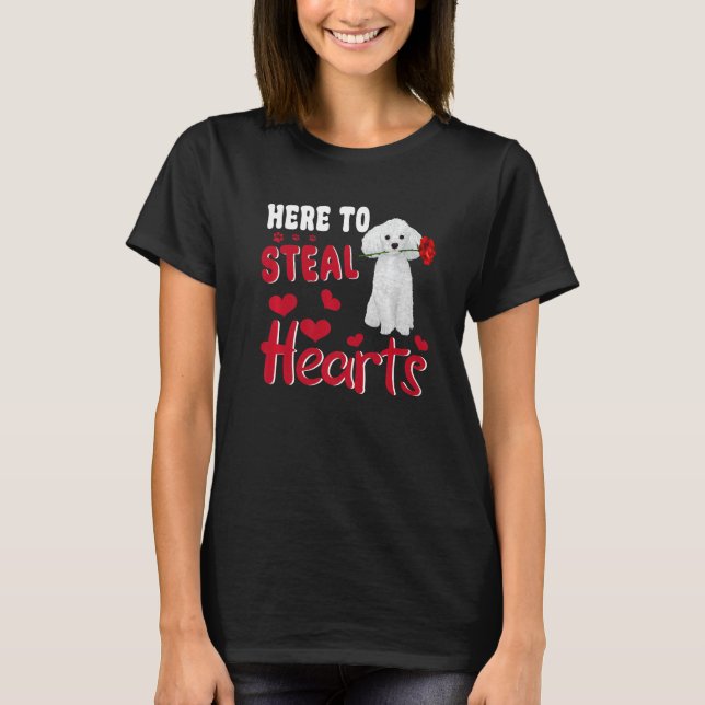 T-shirt Here To Steal Hearts Funny Toy Poodle Dog Valentin (Devant)