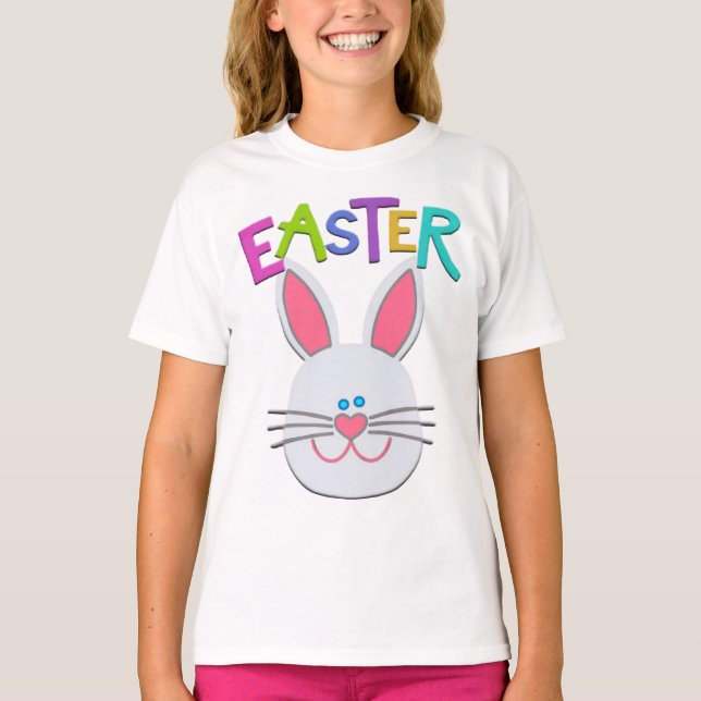 T-shirt hérissé de lapin de Pâques de filles (Devant)