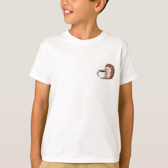 T-shirt Hérisson adorable étreignant un café géant fumant (Devant)