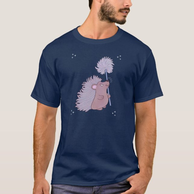 T-shirt Hérisson avec Pissenlit | Douce Art Populaire de l (Devant)