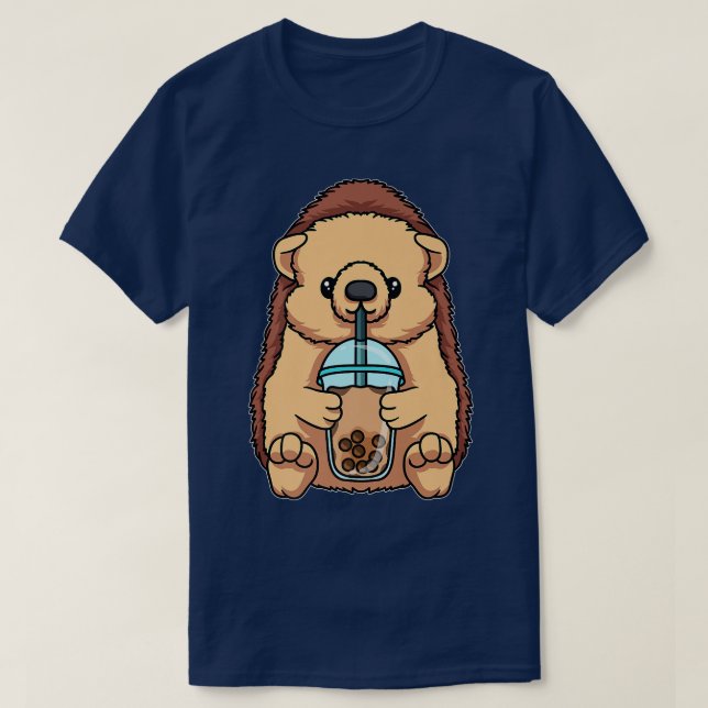 T-shirt Hérisson Boire Bubble Thé Cute Animaux Avec Bob (Design devant)