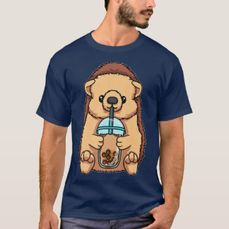 T-shirt Hérisson Boire Bubble Thé Cute Animaux Avec Bob