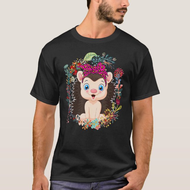 T-shirt Hérisson Bow Cravate Léopard Fleurs Famille Happy  (Devant)